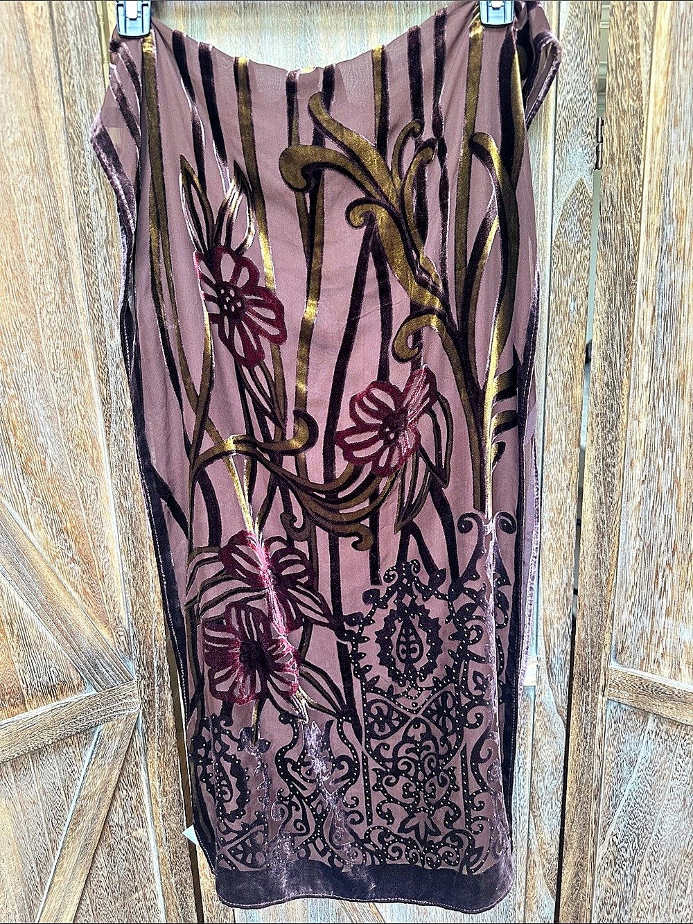 Coldwater Creek Floral Velvet Scarf Wrap in Brown & Pink Like New